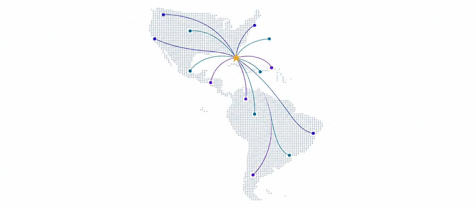 Stylized map with Miami as a hub connected to the United States, the Caribbean and Latin America